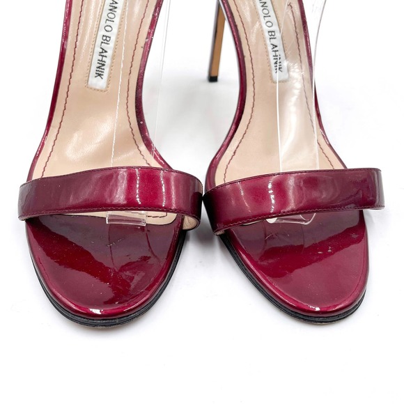Manolo Blahnik Chaos Sandals Burgundy Patent Leather Heels Stiletto Sz 40 / 10 - Picture 4 of 9